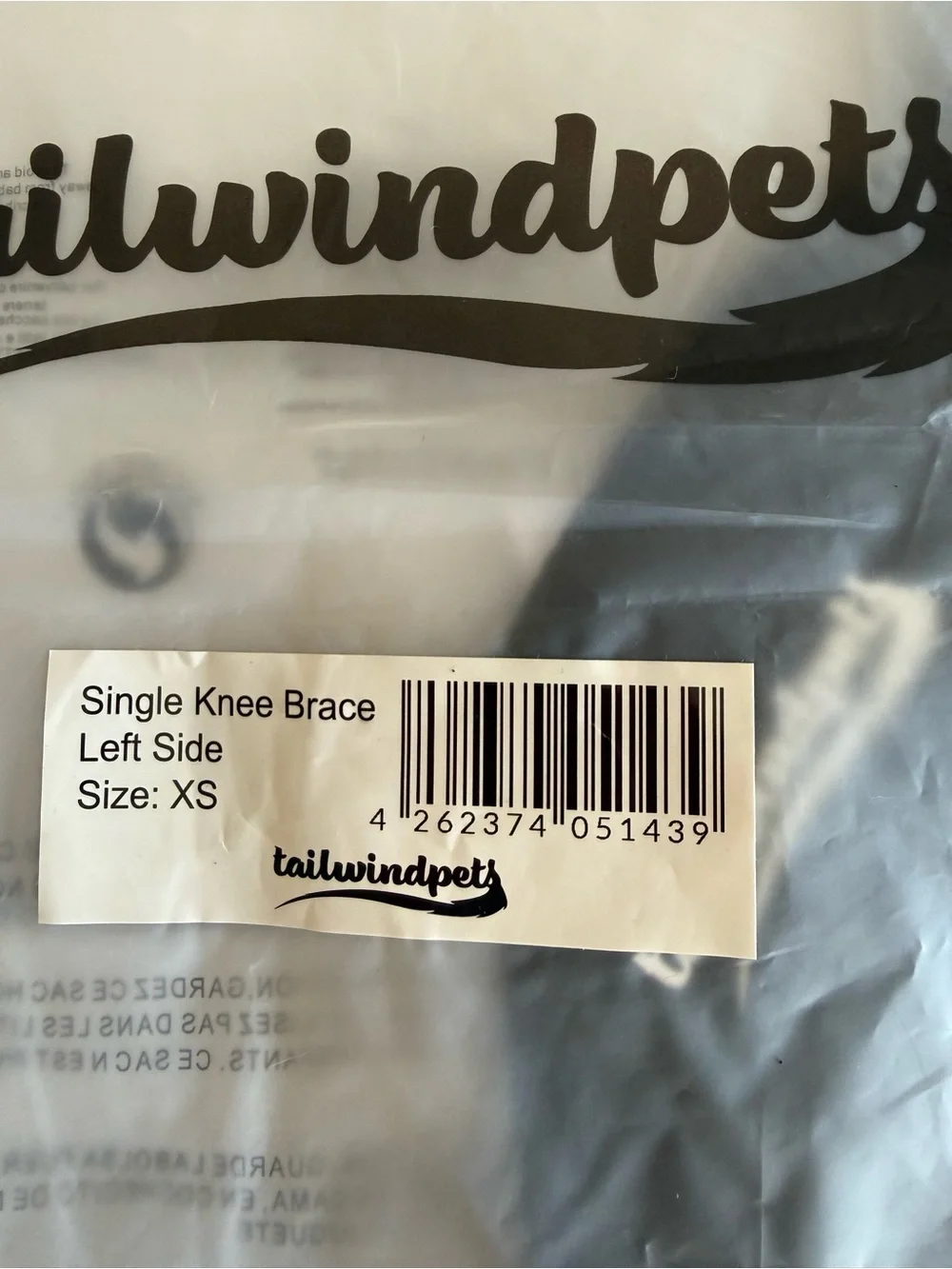 Tailwindpets Single Knee Brace Left Side Black XS NWT IN PACKAGE